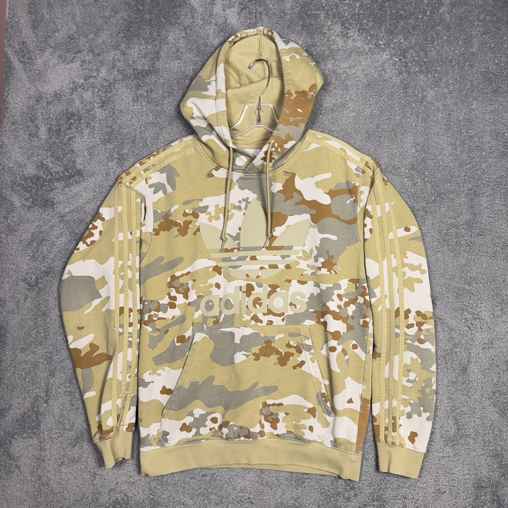 Adidas Hoodie Mens M Desert Camo Trefoil Hooded Fleece  Pullover Sweatshirt